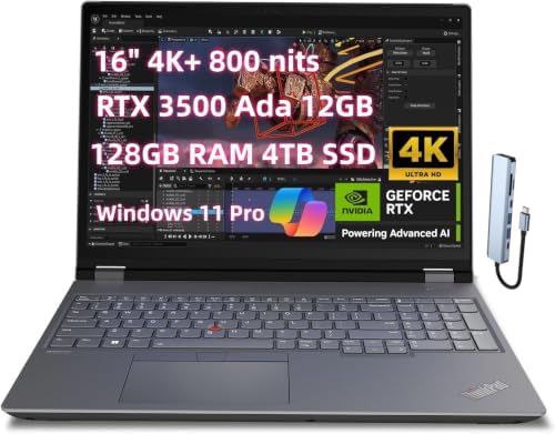 NewLenovo ThinkPad P16 Mobile Workstation Laptop, (RTX 3500 Ada 12GB, 16" UHD+ 4K+ 800 nits,Core i7-14700HX, 128GB RAM 4TB SSD) for Engineer, Designer, Architect, Copilot+AI PC Fingerprint Win 11 Pro by Basrdis