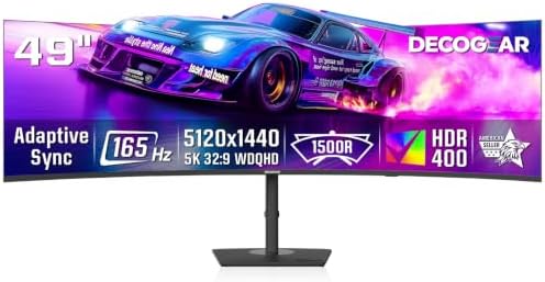 Deco Gear 49" Ultrawide Curved Gaming Monitor, 5120x1440 WDQHD 32:9 165Hz by DecoGearUSA