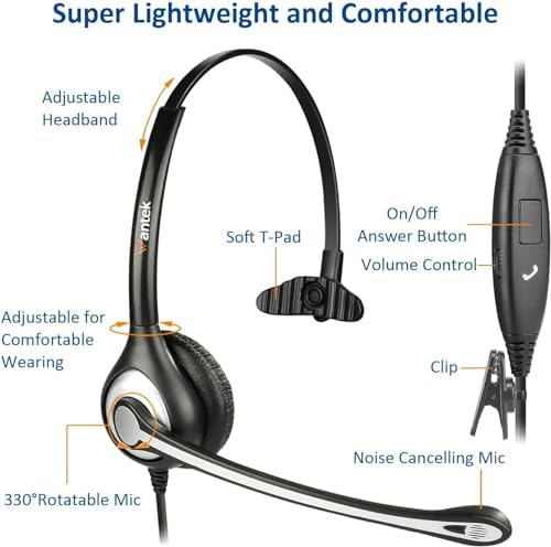 Wantek Cell Phone Headset with Microphone Noise Cancelling for Laptops, PC,3.5mm Jack,Volume Control,Wired Computer Headsets for Zoom Skype,for Office,Business, Call Center, Clear Chat（Black） - Image 4