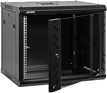 AEONS Professional Wall Mount 19-Inch IT Server Rack Network Cabinet Enclosure 9U 16" Switch-Depth Glass Door Black by AEONS