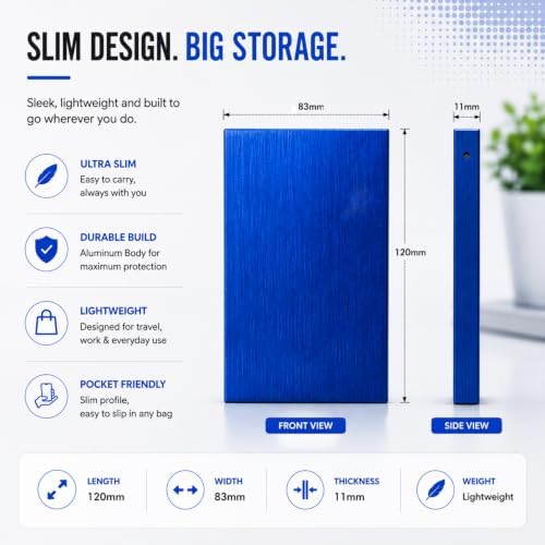 1TB External Hard Drive USB 3.0, 2.5-Inch, Blue - Image 5