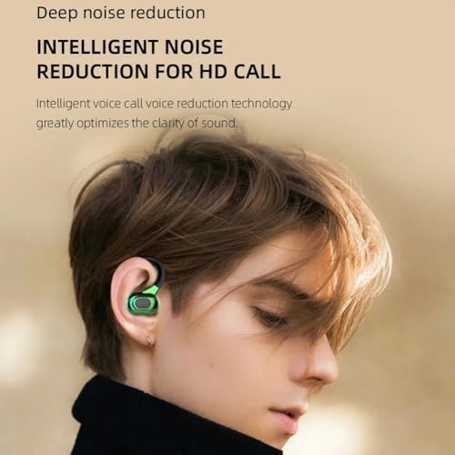Wireless Headset Business Headphones,Waterproof Hanging Single Ear Earbuds,Mono Wireless Headset Noise Cancelling Sports Wireless Earpiece with Mic for Smart Phones (Green) - Image 3
