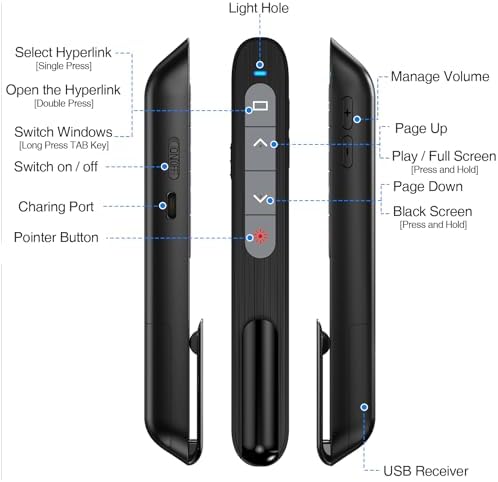 DinoFire USB C Rechargeable Presentation Remote with Red Light,Wireless Preseter PPT Slide Clicker Advancer for MacBook Laptop Computer - Image 7