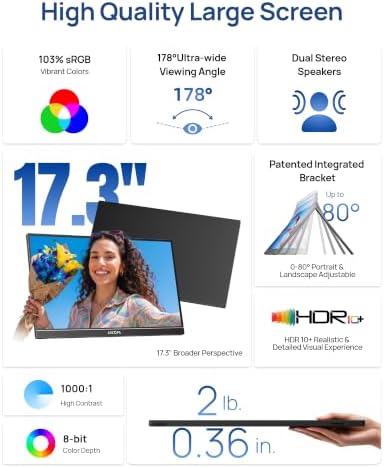 ARZOPA 17.3" Portable Monitor, 1080P FHD 103% sRGB IPS Gaming Monitor - Image 6