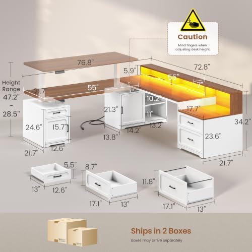 SEDETA Farmhouse L Shaped Standing Electric Desk with Storage, White - Image 2