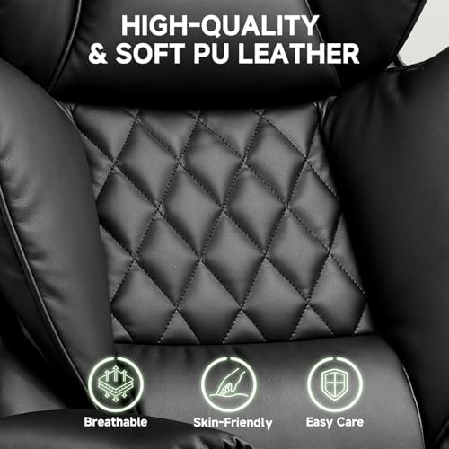 COMHOMA Big and Tall Office Chair, High Back Leather Gaming Chair with Footrest, Executive Ergonomic Office Chair with Pocket Spring Lumbar Support and with Outward Fixed Soft Armrests - Image 6