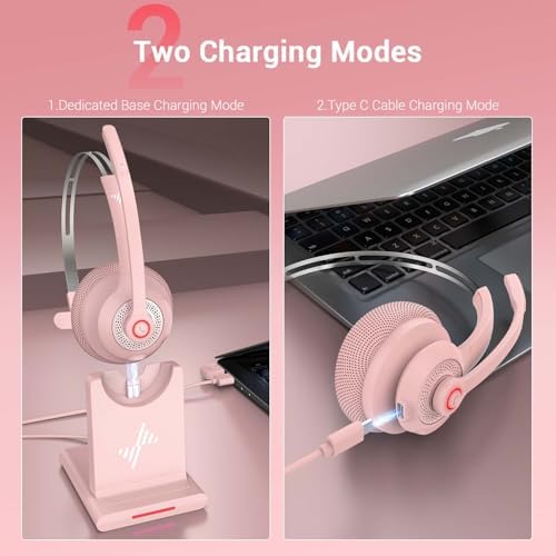 Bluetooth Wireless Headset with Mic for Work, Bluetooth 5.2, Advanced Noise Reduction Microphone, Clear Calls - Comfortable On-Ear Headphones, Applicable to PC, Laptop, Phone, Android, Zoom, Office - Image 4