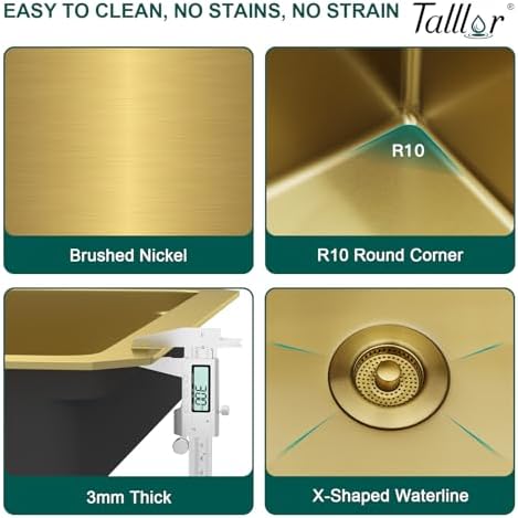 36x19" Gold Undermount Kitchen Sink, Workstation All-In One 16 Gauge T-304 Stainless Steel Single Bowl Handmade Under Counter Large Sink for Kitchen & Island #TLU-0050 - Image 6
