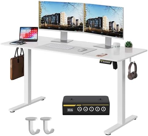 55 x 24 Inch Electric Standing Desk, 3 Memory Presets, White - Image 4