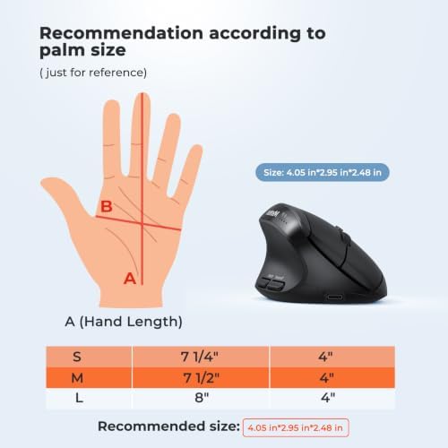 MEETION Left-Handed Ergonomic Vertical Mouse, Wireless, Rechargeable, Black - Image 7