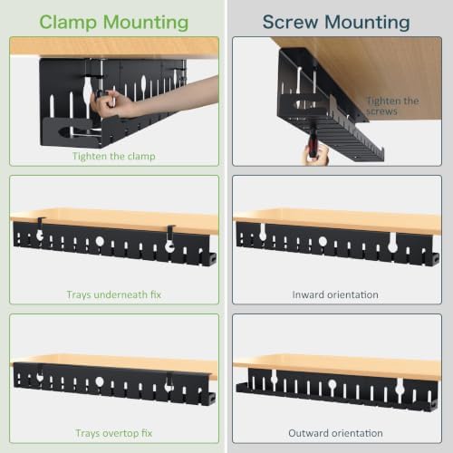 KEEGH Under Desk Cable Management Tray 48 in, Large Cord Hider, Black - Image 2