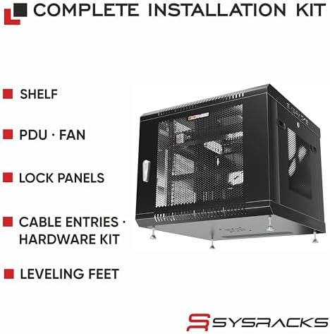 12U Wall Mount Server Rack Cabinet 24” Deep, 19” Network & AV Enclosure for Home Lab with Fan, PDU, 1 Shelf, Locking Mesh Door - Image 4