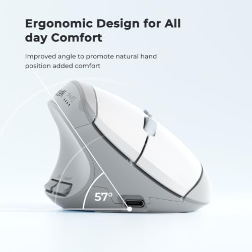 MEETION Left-Handed Ergonomic Vertical Mouse, Wireless, Rechargeable, Gray - Image 2