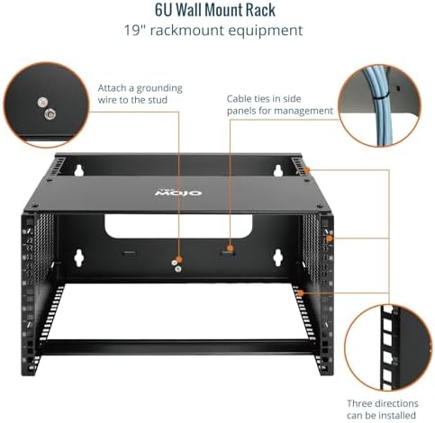Tecmojo 6U Wall Mount Rack,6U Rack 13.9 inch Depth,132lbs(60kg) Weight Capacity,19" Network Rack for Shallow Server and IT Equipment, Network Switches,Patch Panel Bracket,Black - Image 4