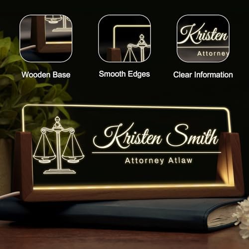 Custom Light Up Name Plate for Desk, Desk Name Plate Personalized with Logo, Employee Appreciation Gift, Personalized Office Gifts for Boss Coworkers Teacher, Office Decor for Women Men (Lawyer Styles) - Image 4