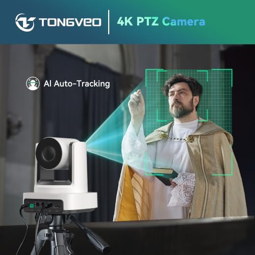 TONGVEO AI 4K PTZ Camera with Auto Tracking, 10X Optical Zoom Video Conferencing Camera, HDMI & USB 3.0 Plug and Play Webcam for Zoom, Teams, Church Worship, Live Streaming, Education - Image 3