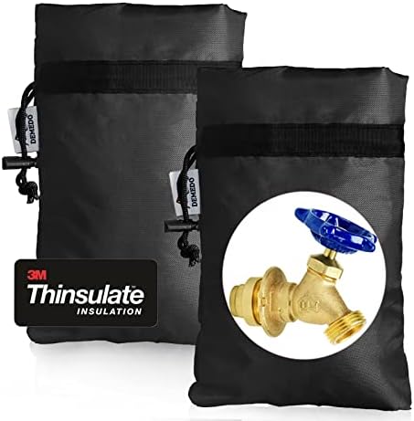 Enlarge Outdoor Faucet Cover for Winter Freeze Protection, 3M Thinsulate, 10”H x 6.3”W Hose Bib Covers for Wall Taps Outside, Waterproof & Frost Free Insulated Spigot Cover, 2 Pcs Faucet Socks - Black by DEMEDO