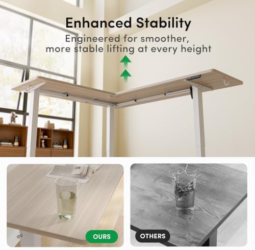 FEZIBO 75" x 63"L Shaped Standing Desk Adjustable Height, Electric Stand up Corner Computer Desk, Sit Stand Home Office Desk with Splice Board, Light Walnut Top/White Frame - Image 6
