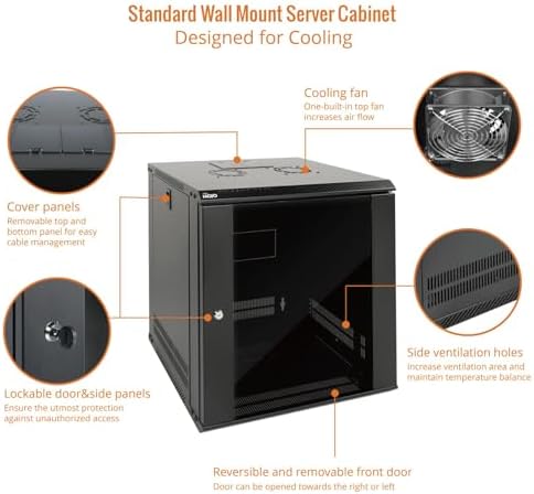 Tecmojo 12U Wall Mount Server Cabinet IT Network Rack Enclosure Lockable Door and Side Panels Black,Cooling Fan,Glass Door,17.7inch Depth,for 19” IT Equipment,A/V Devices - Image 3