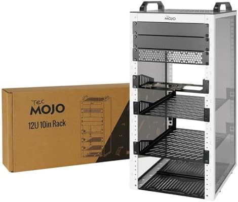 Tecmojo 12U Network Rack, 10 inch Mini Server Rack with 2 Side Translucent Panels & 2 Top Handles, 10.23 inch Deep, for 10 inch IT Equipment & A/V Devices, White by Tecmojo