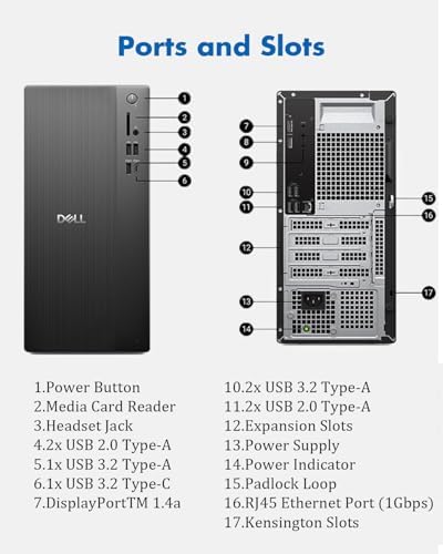 Dell Desktop Tower Computer, Intel 10-Core Ultra 5 225 (20MB Total Cache, 3.3GHz), Windows11 Pro, Wired Keyboard & Mouse, Intel UHD Graphics, Wi-Fi 6, Bluetooth 5.4 (16GB DDR5 RAM | 1TB SSD) - Image 5