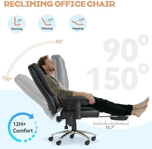 Vibration Massage Heated Office Desk Chair with Foot Rest, Black - Image 4