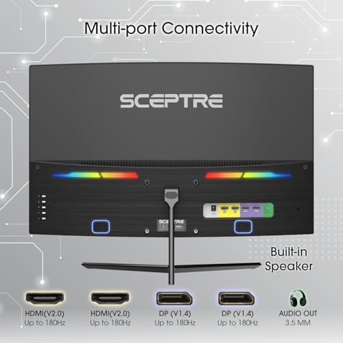 Sceptre New 24-inch Curved Gaming Monitor 1080p up to 180+Hz DisplayPort HDMI 100% sRGB, AMD FreeSync Build-in Speakers Machine Black 2026 (C248B-FWT168 Series) - Image 5