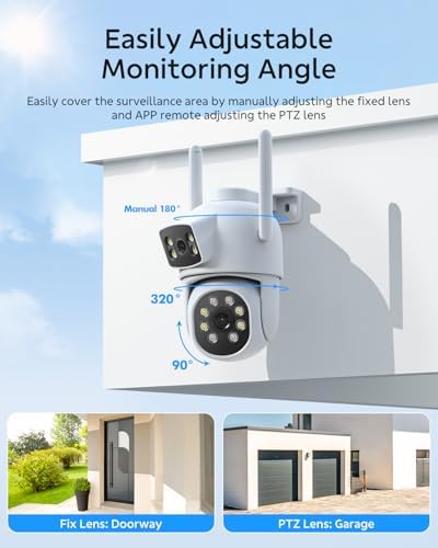 Dual Lens Security Cameras Wireless Outdoor, 2K Full HD Video, 360° View Pan/Tilt Home Security Camera with Color Night Vision, PIR Alarm, 2.4G/5G WiFi, Auto Tracking, 2-Way Audio, Easy to Install - Image 3