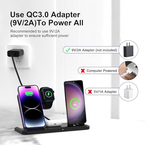 Wireless Charger for iPhone Charging Station, Foldable 4 in 1 Fast Charging for iPhone 16 15 14 13 12 Pro Max Plus, Charger Stand for Apple Watch & Airpods 4 3 2 Pro,for Samsung Series Black - Image 6