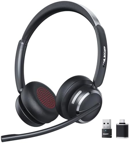 Wireless Headset with Mic for Work, USB A/C Dongle, Bluetooth 6.0 Headset with AI Noise Cancelling Microphone, Wireless Headphones with Mic Mute & 65H, Wireless Headset for PC/Computer/Laptop/Teams by Unknown
