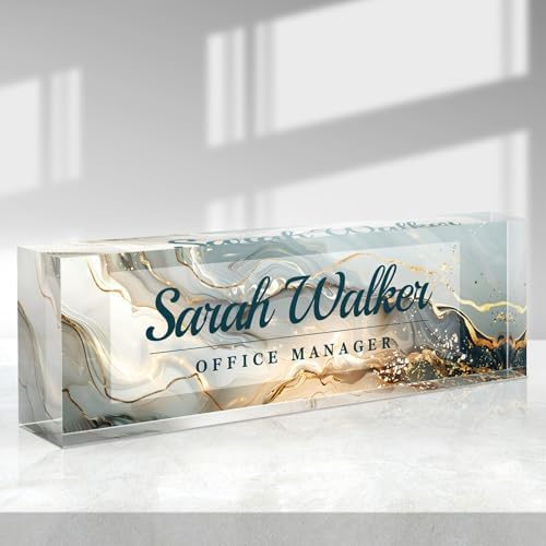 Custom Name Plate for Desk - Desk Name Plate Personalized - Acrylic Office Desk Accessories - Appreciation Gifts for Coworkers Employee Teacher Staff Boss - Office Decor for Women Men (Gold/Green) by Purdicra