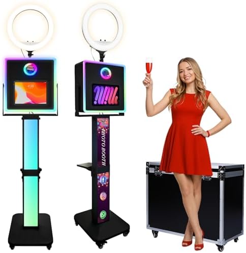 Photo Booth for iPad 10.2" 10.9" 11" 12.9" & Camera,2-in-1 Selfie Station Shell Stand Camera Photobooth Machine,App Control RGB Fill Light,for Parties,Rental Business (Black + Flight Case) by ROOMEDAL