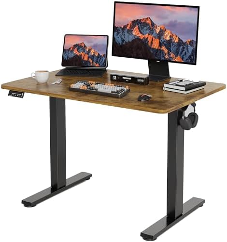 LongKe Electric Standing Desk Adjustable Height, 40x24 Inches Sit Stand up Desktop for Home Office, Ergonomic Rising Computer Table with Memory Preset,Rustic Brown by Unknown