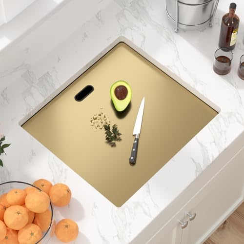 Sarlai Outdoor Sink, 21x19 Inch Gold Undermount Kitchen Sink Workstation with Foldable Faucet Bar Prep Single Bowl Gold Kitchen Sinks16 Gauge Stainless Steel BBQ Sinks with Cover 21"x19"x9“ - Image 4