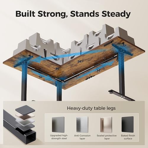 Agilestic L Shaped Standing Desk 63 inch Adjustable Height, Electric Corner Standing Desk, Sit Stand Computer Table with Splice Board, Rustic Brown - Image 5