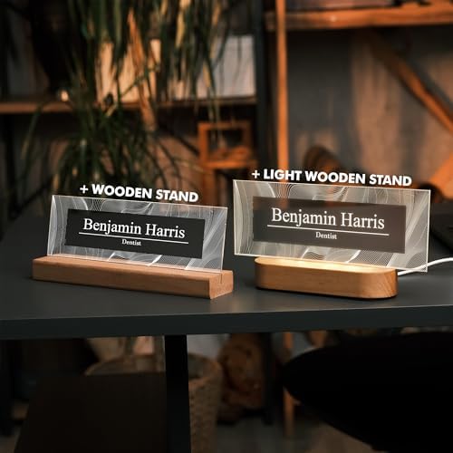 Personalized LED Desk Name Plate Custom Acrylic Office Name Sign with Wooden Base - Image 4