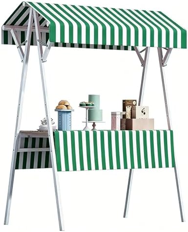 Outdoor Vendor Cart with Canopy, Green Farmers Market Stand by SHZYJBRY