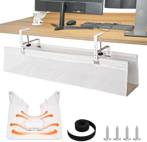 SHUWEI 35.6" Under Desk Cable Management Tray, Mesh, No-Drill Mount, White by SHUWEI