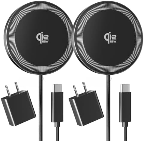 2Pack Magnetic Wireless Charger 25W Fast Charger for iPhone 17/16/15/14/13/12 Series & AirPods, Portable Wireless Charging Pad for Travel Home Office Desk, 10FT-Black with Plugs by Tagzilo
