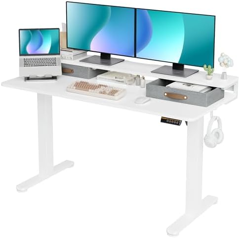 Seang Electric Standing Desk with 2 Drawers, 55 Inch, White by Seang