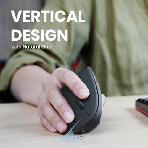 Perixx PERIMICE-713R Wireless Rechargeable Vertical Mouse - Duo Wired and Wireless Charging Feature - 6 Buttons Design - Black - Right-Handed Design - Image 4