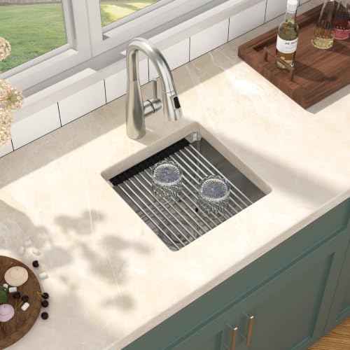 Mocoloo Square Undermount Bar Sink 15x15 Inch Single Bowl Undermount Kitchen Sink 16 Gauge Stainless Steel Bar Prep Workstation 9" Handmade Sinks - Image 4