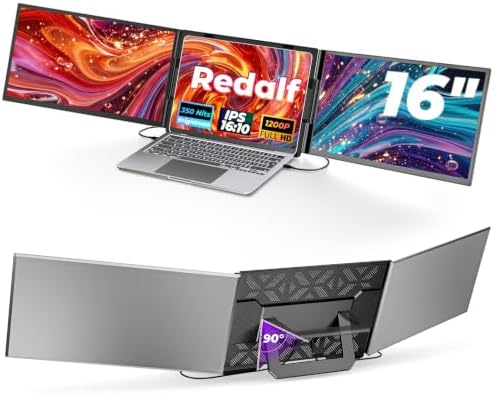 16" Laptop Screen Extender, 1200P FHD Ultra-Slim Triple Portable Monitor by Redalf