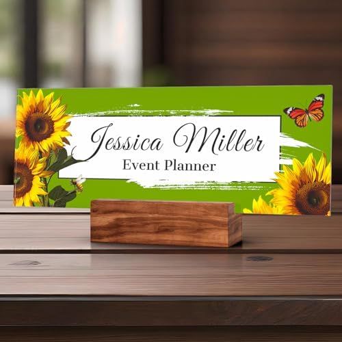 Personalized Acrylic Desk Name Plate with Walnut Wood Base by nyareka