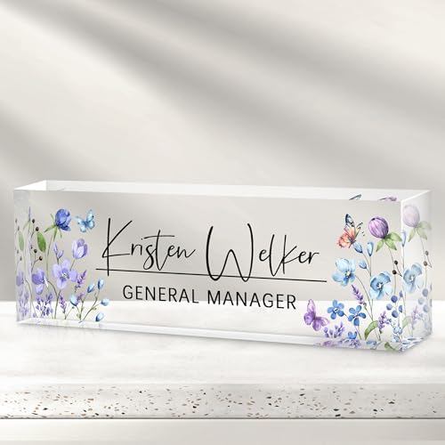 Custom Office Name Plate for Desk - Desk Name Plate Personalized Gifts for Coworkers, Boss, Employees, Teacher, Nurse - Office Desk Decor for Women Men - Employee Appreciation Gifts (Butterfly/Flower) by Cryphart-CustomGiftExpert