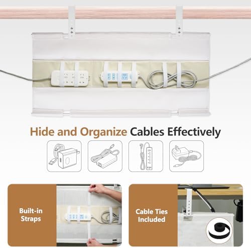 SHUWEI 35.6" Under Desk Cable Management Tray, Mesh, No-Drill Mount, White - Image 2