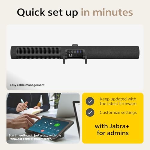 Jabra PanaCast 50 Video Bar System - All-in-one Meeting Room Solution, Audio bar, 180° Full-Room Webcam, Intelligent AI-Enabled Features, and PanaCast Control Touchscreen - Zoom Certified - Black - Image 3