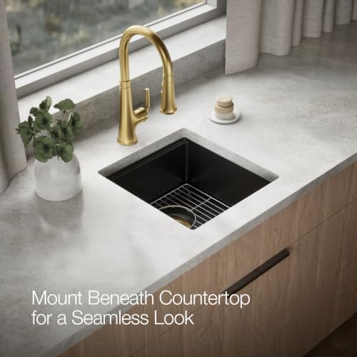 KOHLER Billings 18" Undermount Bar Sink, Single Bowl, Neoroc Composite, Matte Finish, Compact Prep Sink for Wet Bar or Kitchen Island, Matte Black, K-33711-CM1 - Image 7