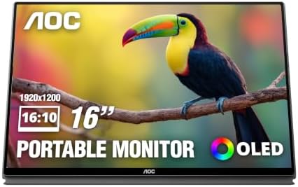 AOC 16 Inch Portable Monitor OLED WUXGA USB-C Mini HDMI Ultra Slim, 16T40D by AOC