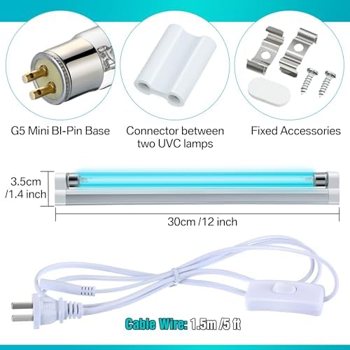 1 Pack 8W UVC Light with Ozone, for Shoes Closet Cabinet Bathroom - Image 6